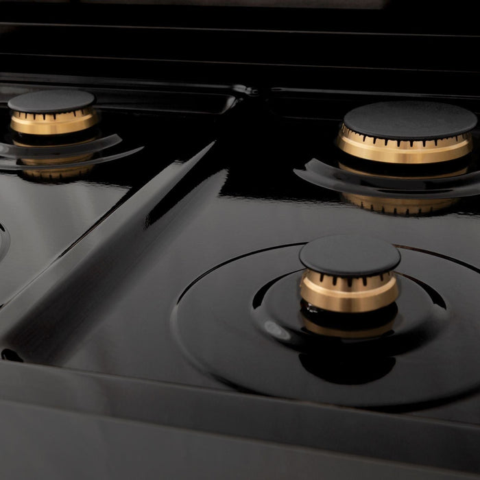 ZLINE Autograph Edition 30 In. Rangetop with 4 Gas Burners in Black Stainless Steel and Champagne Bronze Accents, RTBZ-30-CB