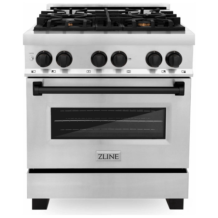 ZLINE Autograph Edition 30-Inch 4.0 cu. ft. Dual Fuel Range with Gas Stove and Electric Oven in Stainless Steel with Matte Black Accents (RAZ-30-MB)