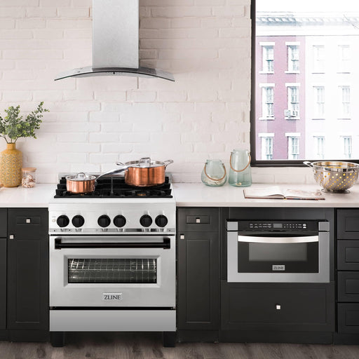 ZLINE Autograph Edition 30-Inch 4.0 cu. ft. Dual Fuel Range with Gas Stove and Electric Oven in Stainless Steel with Matte Black Accents (RAZ-30-MB)