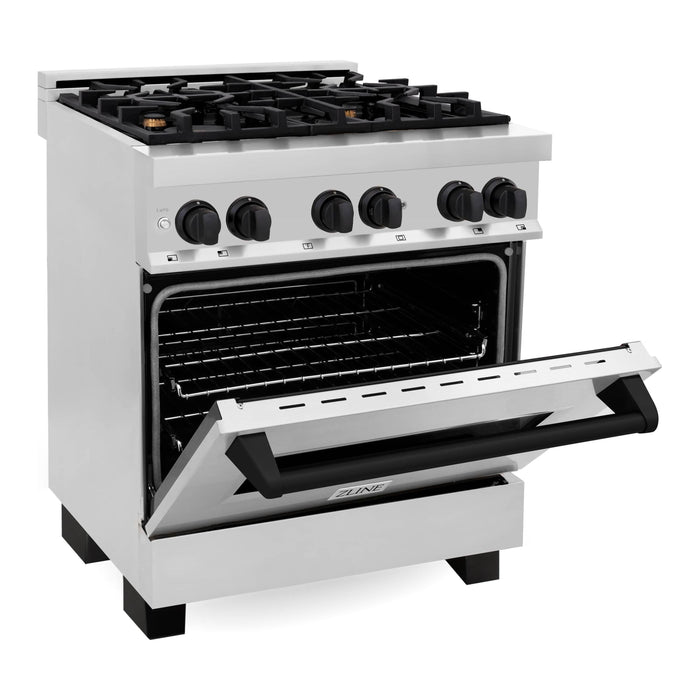 ZLINE Autograph Edition 30-Inch 4.0 cu. ft. Dual Fuel Range with Gas Stove and Electric Oven in Stainless Steel with Matte Black Accents (RAZ-30-MB)