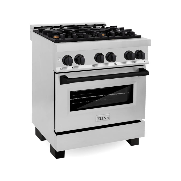 ZLINE Autograph Edition 30-Inch 4.0 cu. ft. Dual Fuel Range with Gas Stove and Electric Oven in Stainless Steel with Matte Black Accents (RAZ-30-MB)