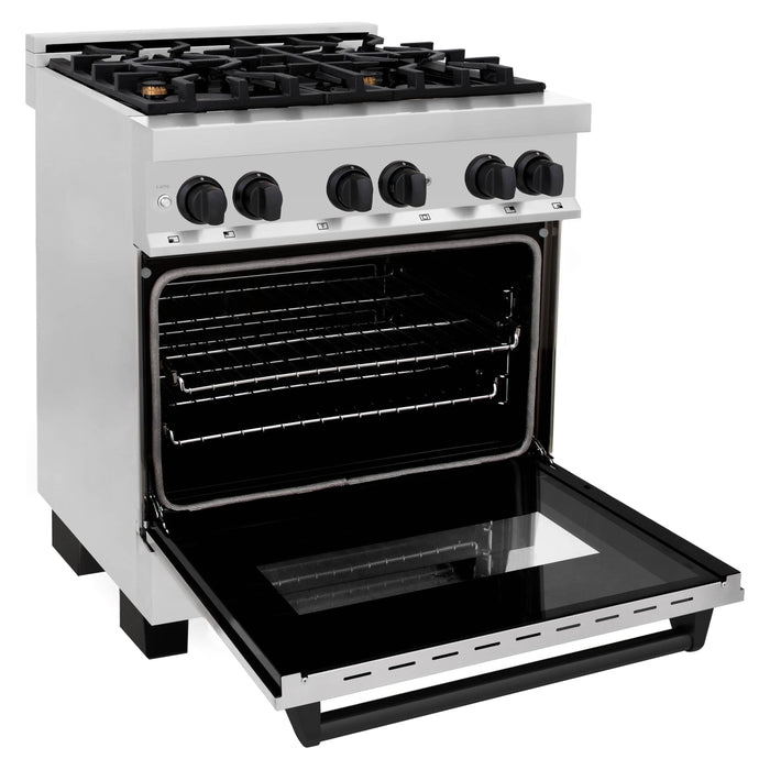 ZLINE Autograph Edition 30-Inch 4.0 cu. ft. Dual Fuel Range with Gas Stove and Electric Oven in Stainless Steel with Matte Black Accents (RAZ-30-MB)