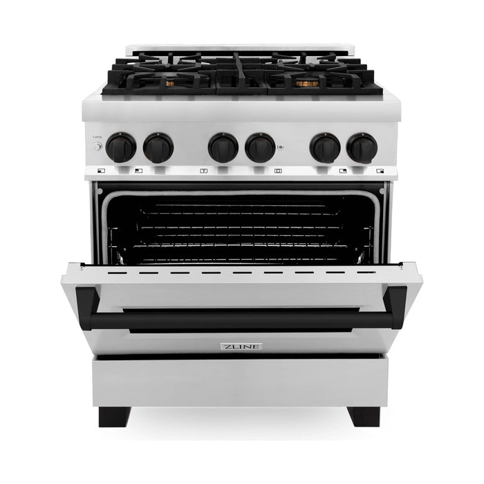 ZLINE Autograph Edition 30-Inch 4.0 cu. ft. Dual Fuel Range with Gas Stove and Electric Oven in Stainless Steel with Matte Black Accents (RAZ-30-MB)