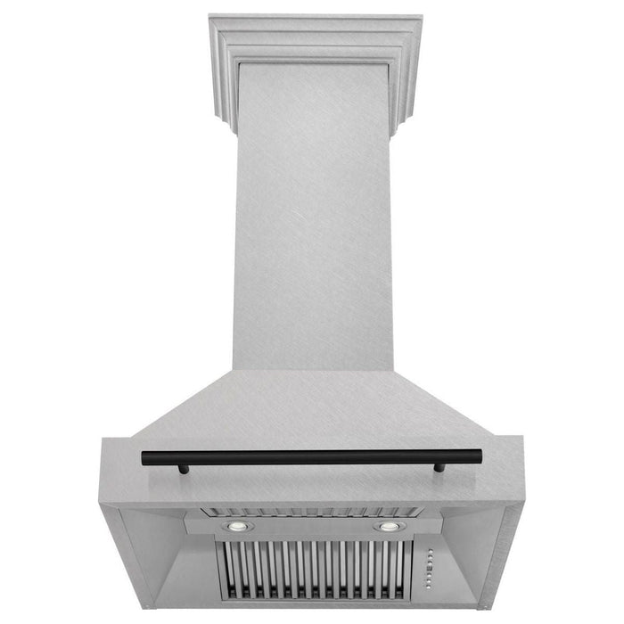 ZLINE Autograph Edition 30 Inch DuraSnow Stainless Steel Range Hood with Matte Black Handle 8654SNZ-30-MB