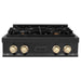 ZLINE Autograph Edition 30 Inch Porcelain Rangetop with 4 Gas Burners In Black Stainless Steel and Gold Accents RTBZ-30-G