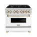 ZLINE Autograph Edition 36 in. 4.6 cu. ft. Dual Fuel Range with Gas Stove and Electric Oven with White Matte Door and Gold Accents RAZ-WM-36-G