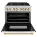 ZLINE Autograph Edition 36 in. 4.6 cu. ft. Dual Fuel Range with Gas Stove and Electric Oven with White Matte Door and Gold Accents RAZ-WM-36-G