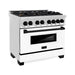 ZLINE Autograph Edition 36 in. 4.6 cu. ft. Dual Fuel Range with Gas Stove and Electric Oven with White Matte Door and Matte Black Accents RAZ-WM-36-MB