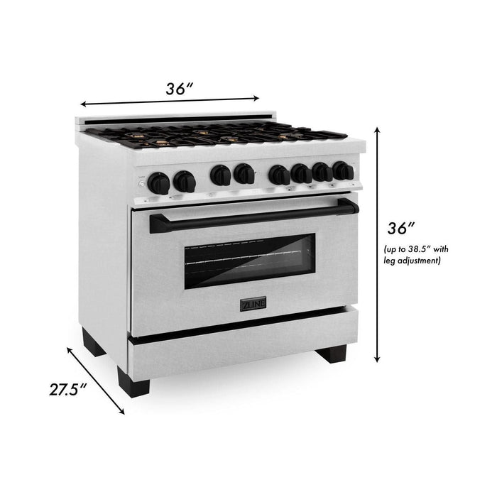 ZLINE Autograph Edition 36 in. 4.6 cu. ft. Range with Gas Burner and Gas Oven In DuraSnow with Matte Black Accents RGSZ-SN-36-MB