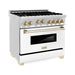 ZLINE Autograph Edition 36 in. 4.6 cu. ft. Range with Gas Burner and Gas Oven with White Matte Door and Gold Accents RGZ-WM-36-G