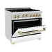 ZLINE Autograph Edition 36 in. 4.6 cu. ft. Range with Gas Burner and Gas Oven with White Matte Door and Gold Accents RGZ-WM-36-G