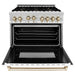 ZLINE Autograph Edition 36 in. 4.6 cu. ft. Range with Gas Burner and Gas Oven with White Matte Door and Gold Accents RGZ-WM-36-G