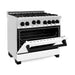 ZLINE Autograph Edition 36 in. 4.6 cu. ft. Range with Gas Burner and Gas Oven with White Matte Door and Matte Black Accents RGZ-WM-36-MB