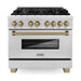 ZLINE Autograph Edition 36 in. 4.6 cu. ft. Range with Gas Stove and Electric Oven In DuraSnow with Champagne Bronze Accents RASZ-SN-36-CB