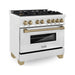 ZLINE Autograph Edition 36 in. 4.6 cu. ft. Range with Gas Stove and Electric Oven In DuraSnow with Champagne Bronze Accents RASZ-SN-36-CB