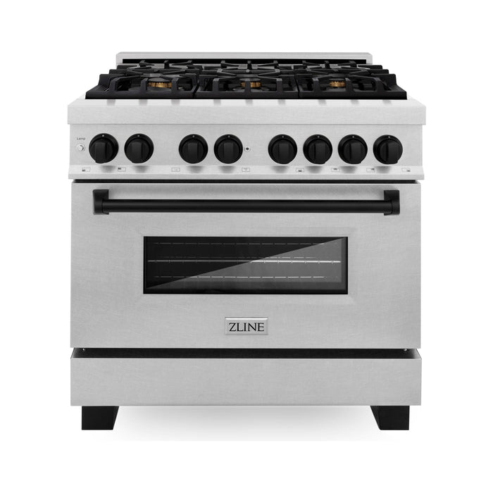 ZLINE Autograph Edition 36 in. 4.6 cu. ft. Range with Gas Stove and Electric Oven In DuraSnow with Matte Black Accents RASZ-SN-36-MB