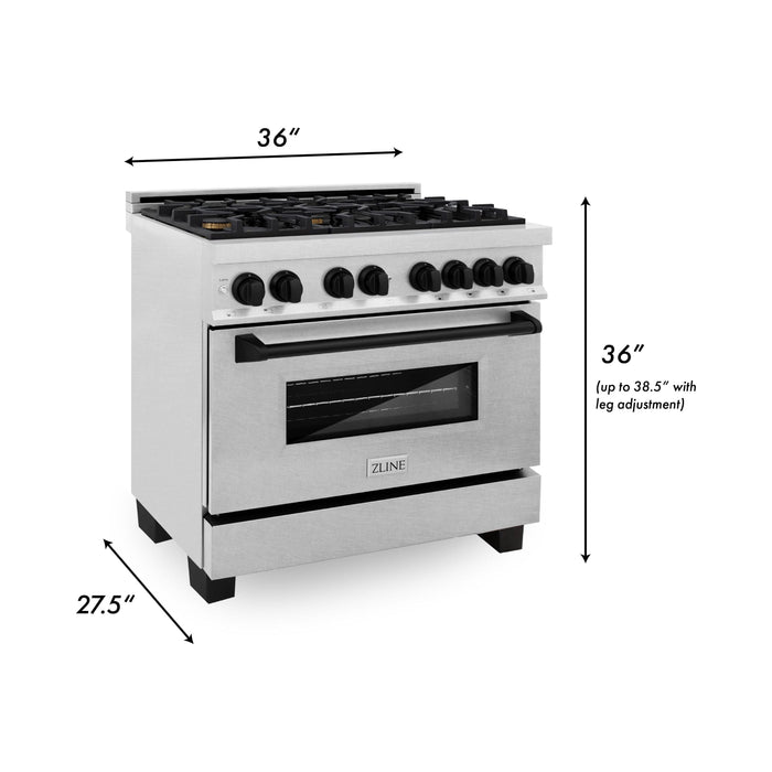 ZLINE Autograph Edition 36 in. 4.6 cu. ft. Range with Gas Stove and Electric Oven In DuraSnow with Matte Black Accents RASZ-SN-36-MB