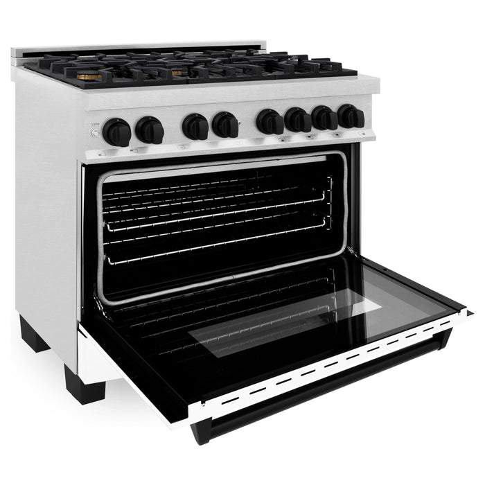 ZLINE Autograph Edition 36 in. 4.6 cu. ft. Range with Gas Stove and Electric Oven In DuraSnow with White Matte Door and Matte Black Accents RASZ-WM-36-MB