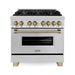 ZLINE Autograph Edition 36 In. 4.6 cu. ft. Range with Gas Stove and Electric Oven In Stainless Steel with Champagne Bronze Accent RAZ-36-CB