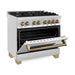 ZLINE Autograph Edition 36 In. 4.6 cu. ft. Range with Gas Stove and Electric Oven In Stainless Steel with Champagne Bronze Accent RAZ-36-CB