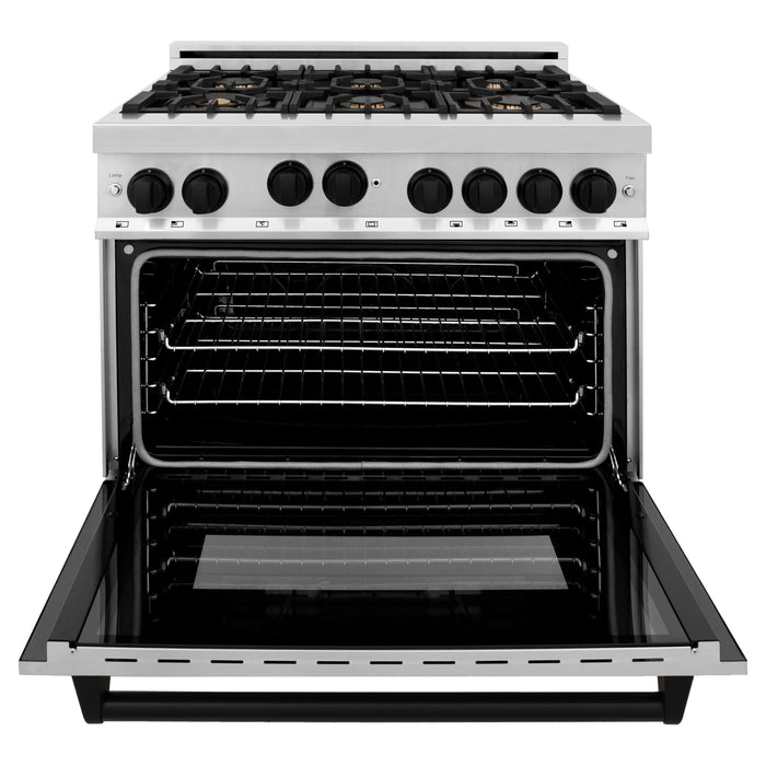 ZLINE Autograph Edition 36 in. 4.6 cu. ft. Range with Gas Stove and Gas Oven In Stainless Steel with Matte Black Accents RGZ-36-MB