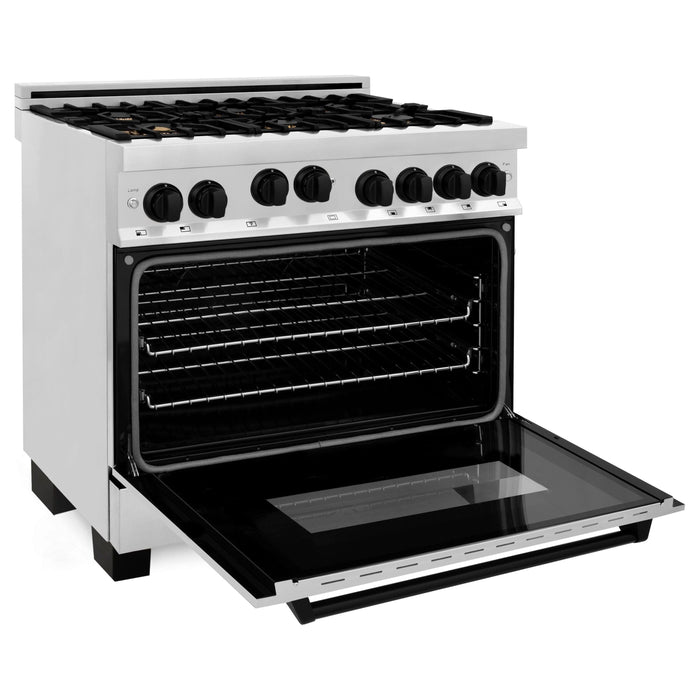 ZLINE Autograph Edition 36 in. 4.6 cu. ft. Range with Gas Stove and Gas Oven In Stainless Steel with Matte Black Accents RGZ-36-MB