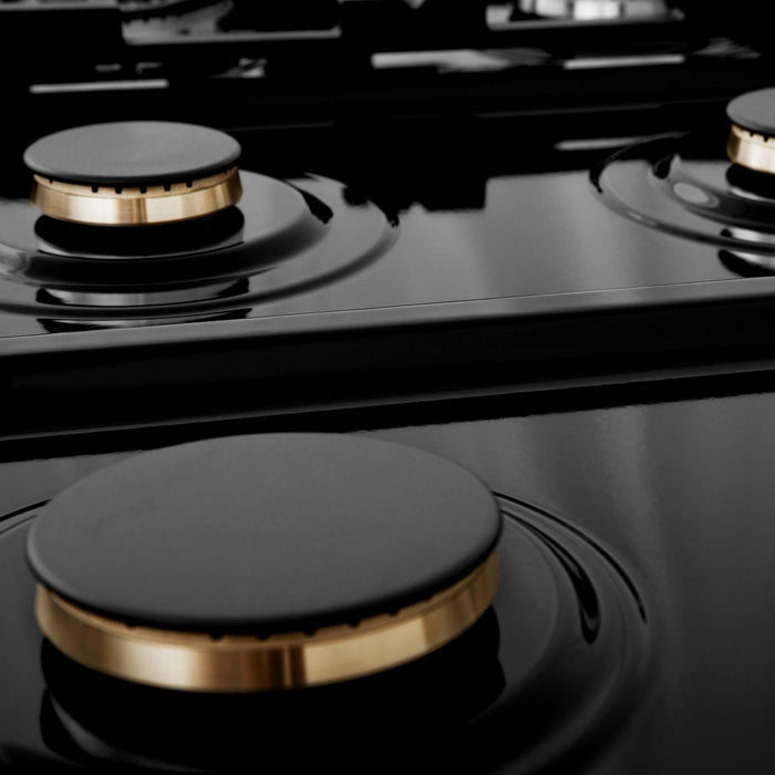 ZLINE Autograph Edition 36 in. Porcelain Rangetop with 6 Gas Burners In Stainless Steel and Matte Black Accents RTZ-36-MB