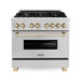 ZLINE Autograph Edition 36 In. Range, Gas Stove and Electric Oven In DuraSnow Stainless Steel with Gold Accent RASZ-SN-36-G