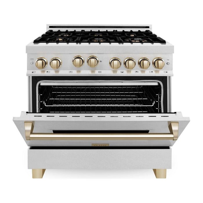 ZLINE Autograph Edition 36 in. Range with Gas Burner and Gas Oven In DuraSnow with Gold Accents RGSZ-SN-36-G