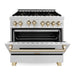 ZLINE Autograph Edition 36 in. Range with Gas Burner and Gas Oven In DuraSnow with Gold Accents RGSZ-SN-36-G