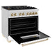 ZLINE Autograph Edition 36 In. Range with Gas Stove and Electric Oven In DuraSnow Stainless Steel with White Matte Door and Gold Accent RASZ-WM-36-G