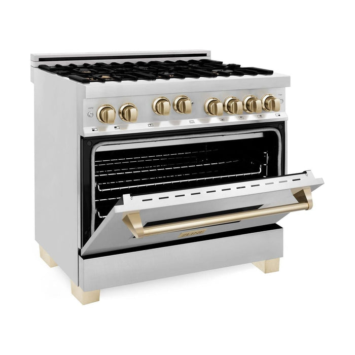 ZLINE Autograph Edition 36 in. Range with Gas Stove and Gas Oven In Stainless Steel with Gold Accents RGZ-36-G