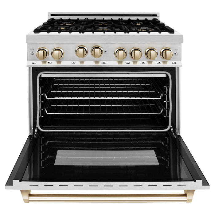 ZLINE Autograph Edition 36 in. Range with Gas Stove and Gas Oven In Stainless Steel with Gold Accents RGZ-36-G