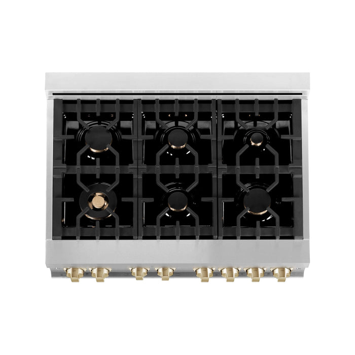 ZLINE Autograph Edition 36 in. Range with Gas Stove and Gas Oven In Stainless Steel with Gold Accents RGZ-36-G