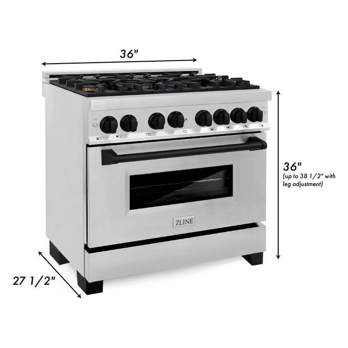 ZLINE Autograph Edition 36-Inch 4.6 cu. ft. Dual Fuel Range with Gas Stove and Electric Oven in Stainless Steel with Matte Black Accents (RAZ-36-MB)