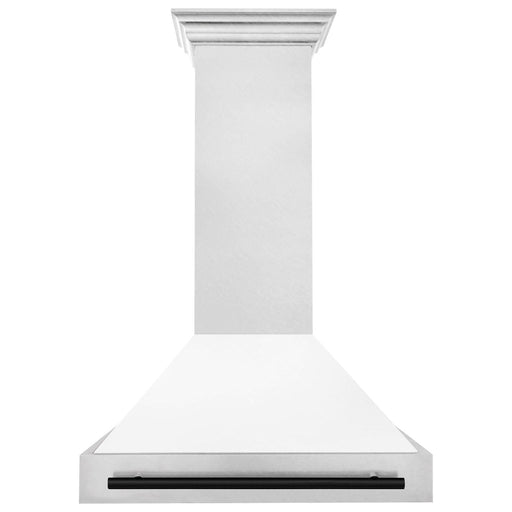 ZLINE Autograph Edition 36 Inch DuraSnow Stainless Steel Range Hood with White Matte Shell and Matte Black Handle 8654SNZ-WM36-MB