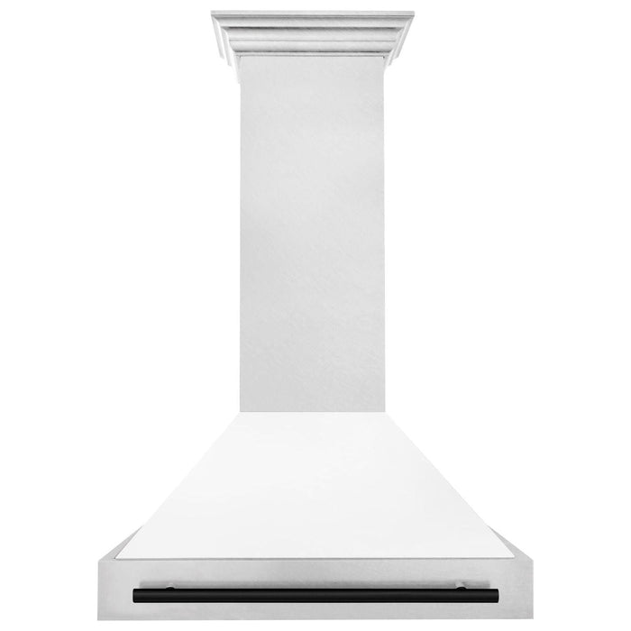 ZLINE Autograph Edition 36 Inch DuraSnow Stainless Steel Range Hood with White Matte Shell and Matte Black Handle 8654SNZ-WM36-MB