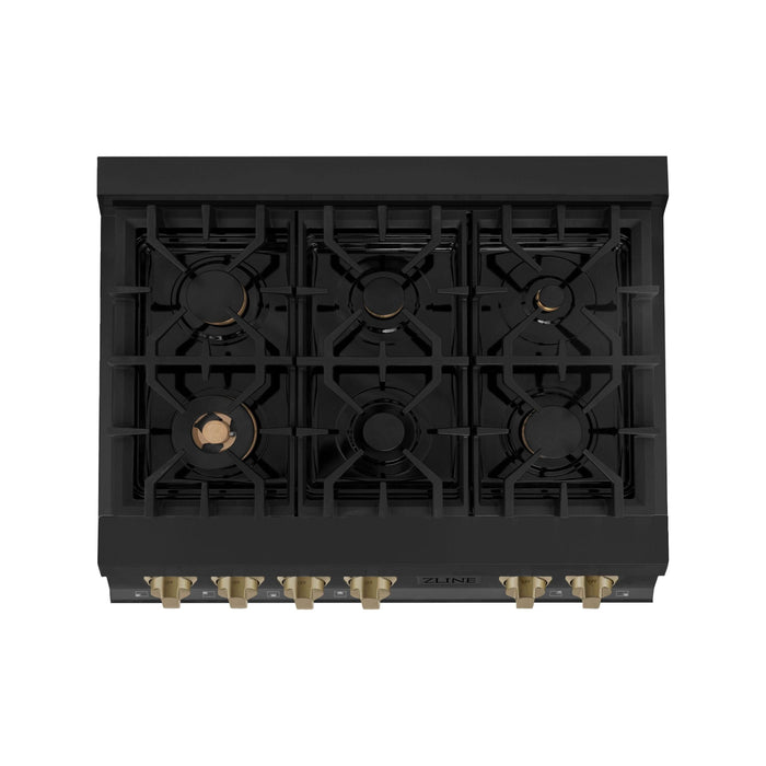 ZLINE Autograph Edition 36 Inch Gas Rangetop in Black Stainless Steel and Champagne Bronze Accents, RTBZ-36-CB