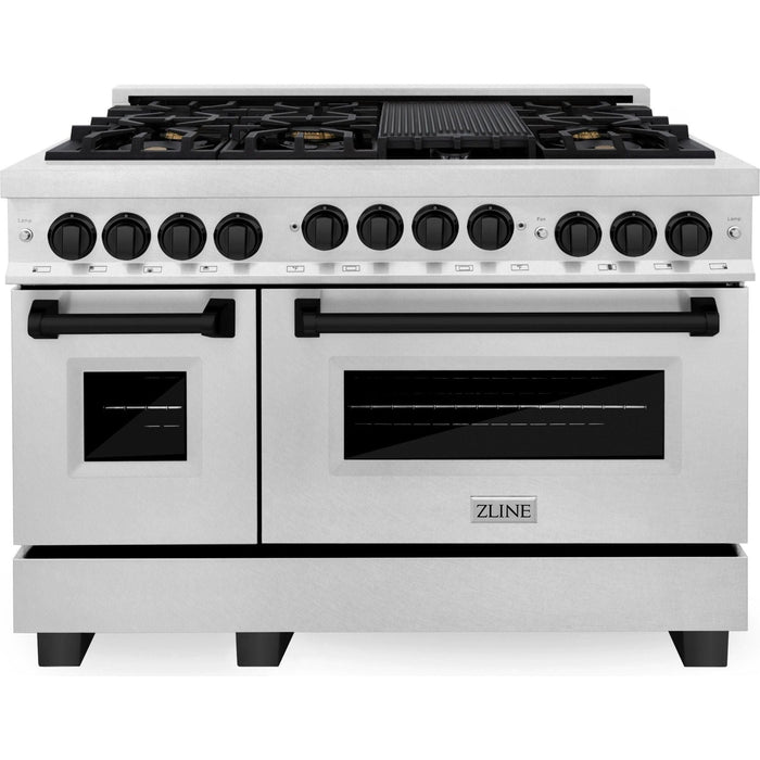 ZLINE Autograph Edition 48" 6.0 cu. ft. Gas Range in DuraSnow® Stainless Steel with Matte Black Accents, RGSZ-SN-48-MB