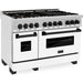 ZLINE Autograph Edition 48 in. 6.0 cu. ft. Range with Gas Stove and Electric Oven In DuraSnow with White Matte Door and Matte Black Accents RASZ-WM-48-MB