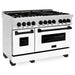 ZLINE Autograph Edition 48 in. 6.0 cu. ft. Range with Gas Stove and Electric Oven In Stainless Steel with White Matte Door and Matte Black Accents RAZ-WM-48-MB