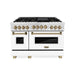 ZLINE Autograph Edition 48 in. Gas Range in DuraSnow® with White Matte Door and Champagne Bronze Accents, RGSZ-WM-48-CB