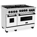 ZLINE Autograph Edition 48 in. Gas Range in DuraSnow® with White Matte Door and Matte Black Accents, RGSZ-WM-48-MB