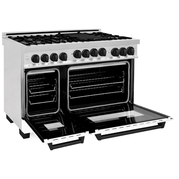 ZLINE Autograph Edition 48 in. Gas Range in DuraSnow® with White Matte Door and Matte Black Accents, RGSZ-WM-48-MB