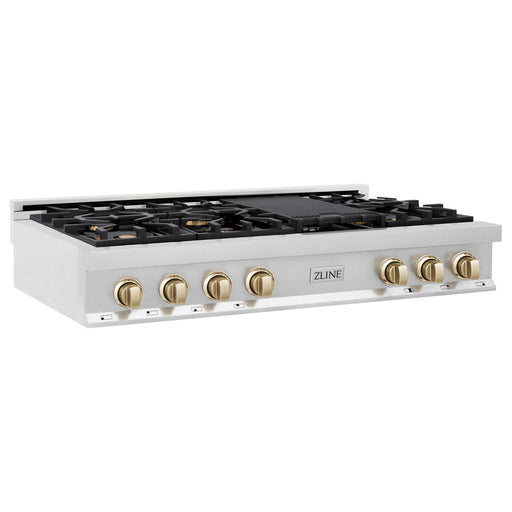 ZLINE Autograph Edition 48 in. Gas Rangetop In Stainless Steel and Gold Accents RTZ-48-G