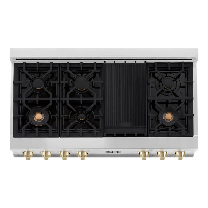 ZLINE Autograph Edition 48 in. Gas Rangetop In Stainless Steel and Gold Accents RTZ-48-G