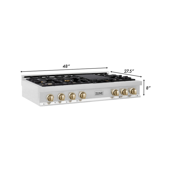 ZLINE Autograph Edition 48 in. Gas Rangetop In Stainless Steel and Gold Accents RTZ-48-G