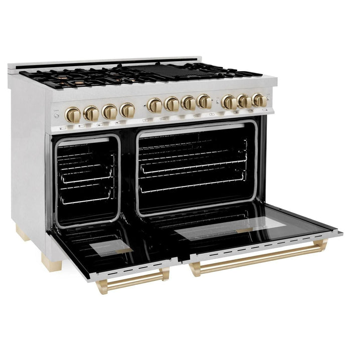 ZLINE Autograph Edition 48 Inch 6.0 cu. ft. Gas Range in DuraSnow® Stainless Steel with Gold Accents, RGSZ-SN-48-G