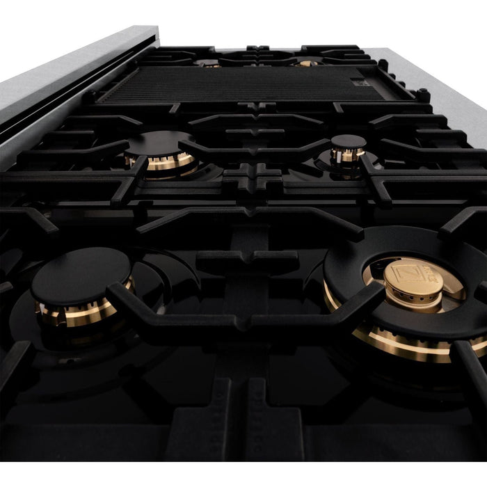 ZLINE Autograph Edition 48 Inch 6.0 cu. ft. Gas Range in DuraSnow® Stainless Steel with Gold Accents, RGSZ-SN-48-G