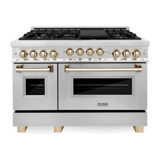 ZLINE Autograph Edition 48 Inch 6.0 cu. ft. Gas Range in Stainless Steel with Gold Accents RGZ-48-G